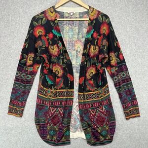 Johnny Was‎ Mila Cotton Cashmere Open Front Floral Cardigan Womens Size Small